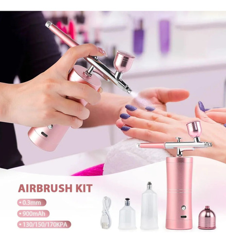 Aerógrafo Portátil Recargable Pulverizador P/uñas Multiusos Rosa