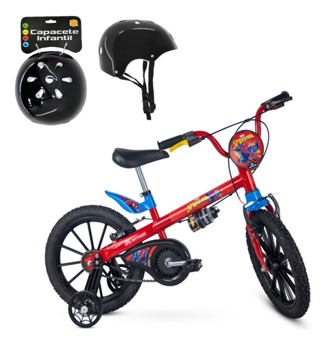 Bicicleta Homem Aranha Marvel Aro 16 Nathor Rodinha Capacete