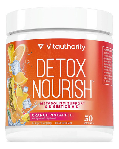 Vitauthority Detox Nourish Apoyo Al Metabolismo 300 Grs Sabor Orange Pineapple