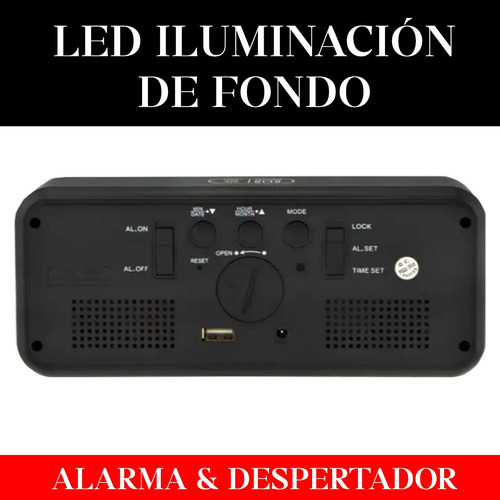 Reloj Led Despertador Alarma Espejo Digital Inteligente Blanco/nros Rojos