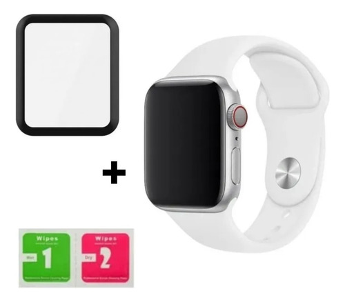 Pulsera y película 3D para Apple Watch de 38 mm, 40 mm, 42 mm, 44 mm, sin color blanco, 42 mm de ancho