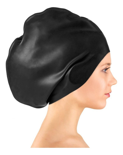 Gorro Natación Silicona Pelo Largo Grande Hombre Mujer Negro