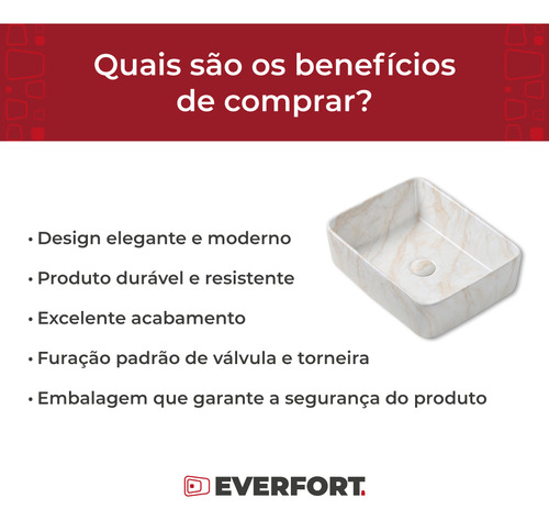 Cuba De Apoio Retangular 49x38cm Mármore Creme Everfort