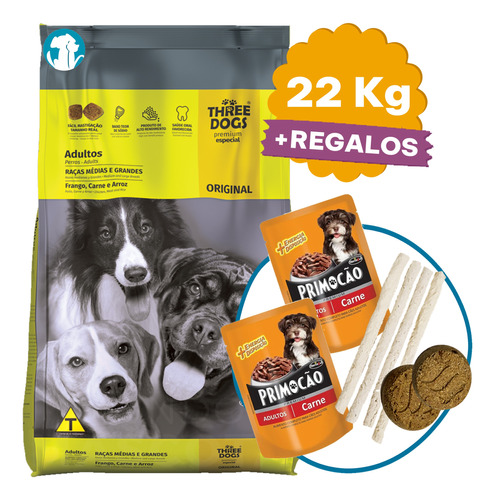 Alimento Perro Adulto Three Dogs Carne 17 Kg + Regalo
