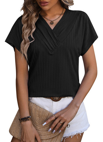 Camiseta Manga Corta Jacquard Empresarial Mujer Color Negro