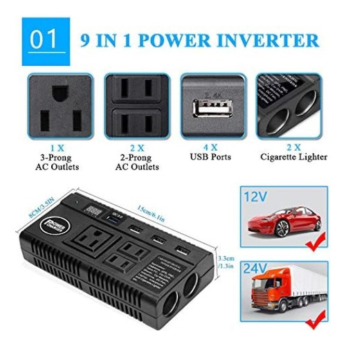 Inversor De Corriente Para Automóvil 120w Dc 12v 24v A Ac 11