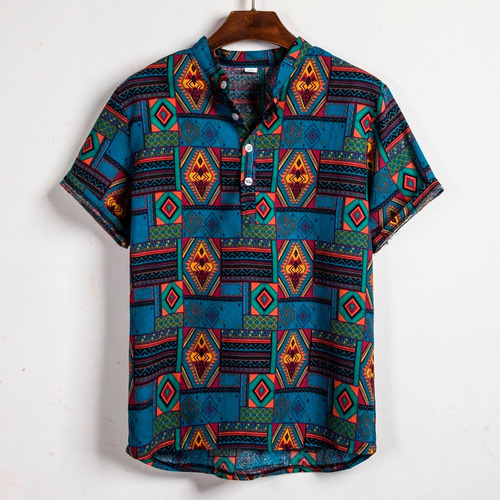 Blusa De Camisa Hawaiana Para Hombre, Algodón, Lino, Impresi