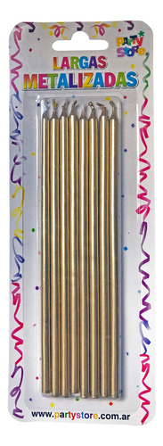 Velas De Cumpleaños Largas Metalizadas X8 Varios Colores