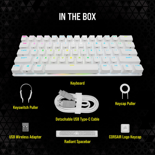 Teclado Gaming Corsair K70 Pro Mini Wireless Rgb 60% Blanco