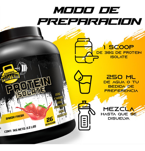 Proteína Whey Isolate Guns Suplements 1kg 26 Servicios Fresa