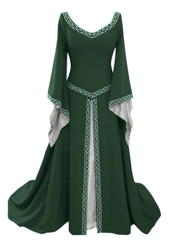 Vestido Largo Medieval Manga Larga Para Mujer