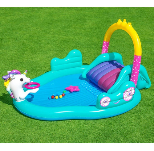 Imagen 4 de 9 de Playcenter Unicornios Bestway Inflable C/ Tobogan 220l 53097