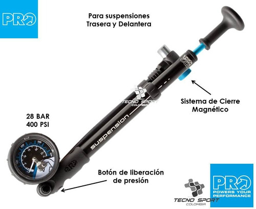 Imagen 2 de 7 de Inflador Pro Suspensión Bicicleta Manómetro Universal 400psi