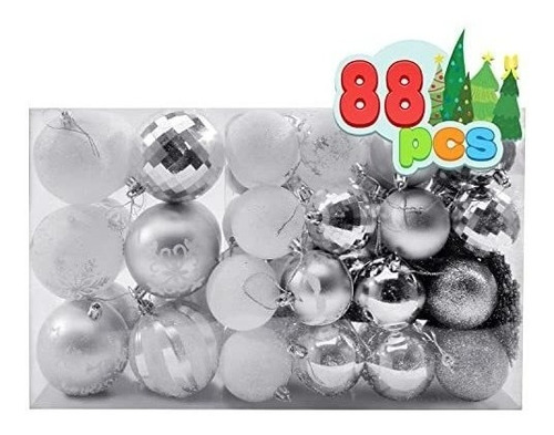 Bolas De Arbol De Navidad -88u. Plata-blanco /3-6-8cm