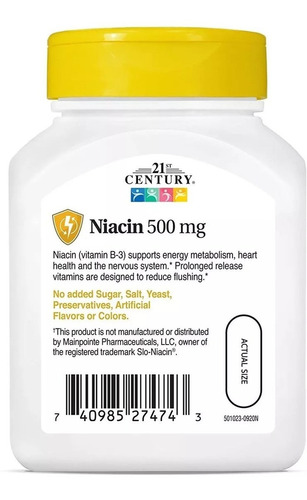 Niacina Vitamina B3 Premium 500 Mg 100 Tabletas 