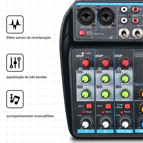 Bake Tablero De Sonido 4 Canales Bluetooth Power Usb Mixer