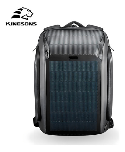 Mochila Multifuncional Notebook 15,6 Carregamento Solar Externo com Usb Material Impermeavel Cor Preto Kingsons Ks9386w