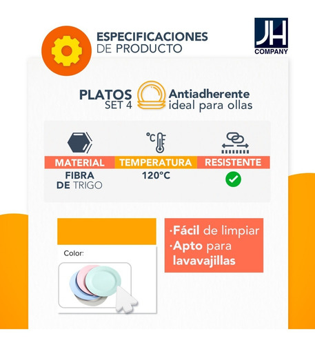 Imagen 6 de 7 de Set 4 Platos Redondo Chico Fibra De Trigo Ecologicos Mx-018