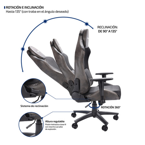 Imagen 5 de 8 de Silla Gamer Pro Ergonomica Giratoria Femmto Gp001 Gris Para Escritorio Pc Gaming Reclinable 135° Peso Maximo 150 Kg