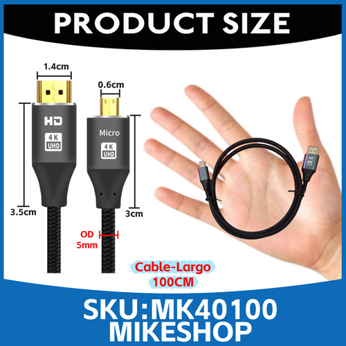 Cable Hdmi A Micro Hdmi 4k 60hz 18gbps Hdr 3d Trenzado 100cm