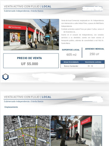 Inversion ,arrendado Banco Santander,605 Mts2.independencia