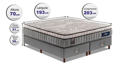 Cama Box King Colchão Euro Pillow + Box 193x203x70 Molas Ensacadas Cama inBox Frost ThermoGel