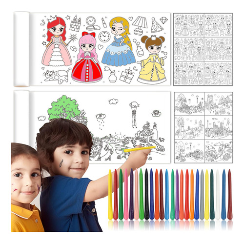 3m Niño Acuarela 2 Rollos Papel Colorear Dibuja Y Crayon Set