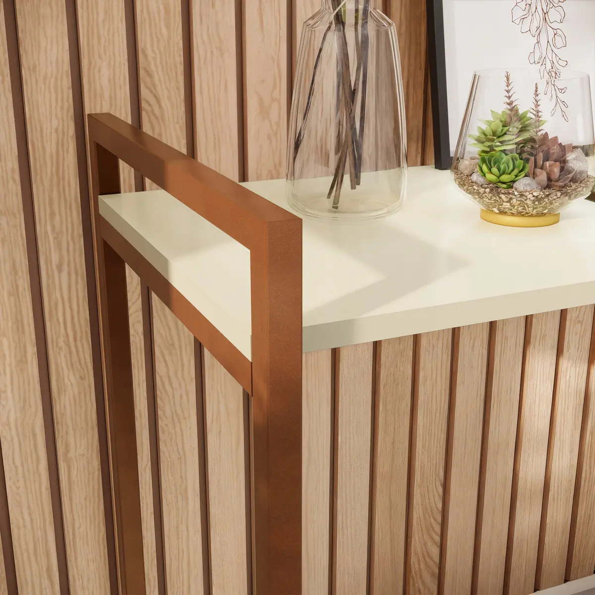 Mesa Aparador Off White Pés Cobre