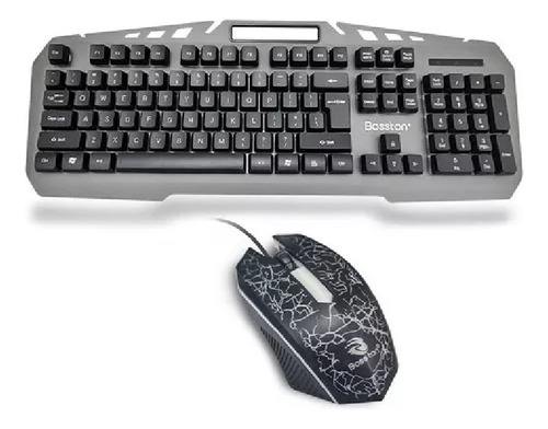 Kit De Teclado Y Mouse Gamer Bosston 8350 Gris Y Mouse Negro