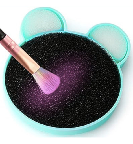 Limpia Brochas Maquillaje Estuche Esponja En Seco Formas Color Oso Aqua