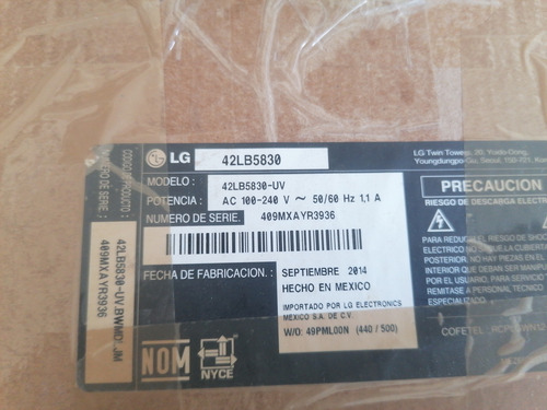 Piezas Televisión Lg 42lb5830 (Usado)