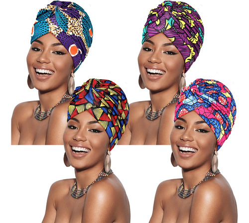 4 Piezas Gorro Turbante Mujer Africana Pañuelo Cabeza Gorro