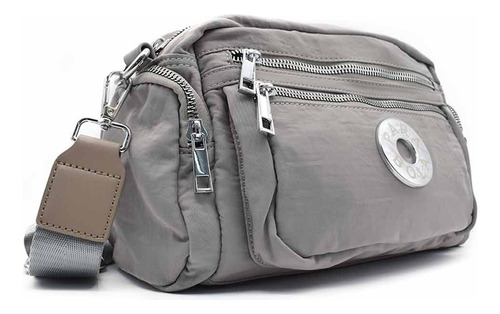 Bandolera Mujer Urbana Nylon Multifunción Correa Ajustable Gris Lisa Níquel Gris