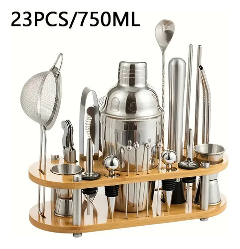 Kit Cocteleria 23pcs Profesional Bartender 750ml Con Soporte