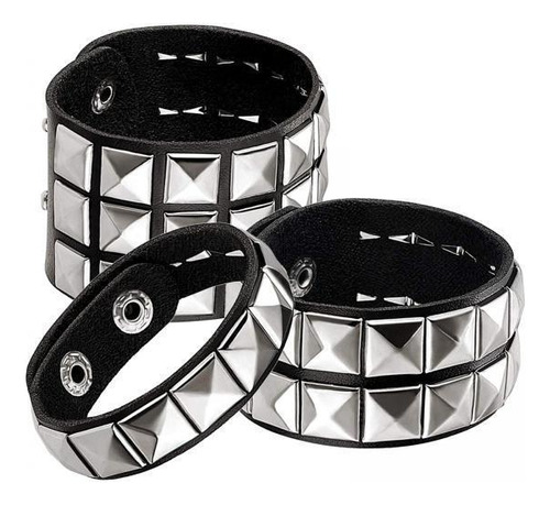 2 X 3 Uds Pu Tachonado Pulseras Para Hombres Fiesta Gótico