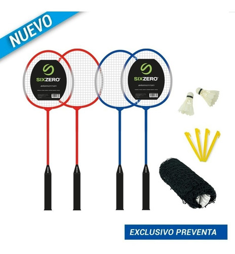 Imagen 1 de 3 de Set Badminton Sixzero 4 Raquetas 2 Pluma Red Bolso Tyttennis