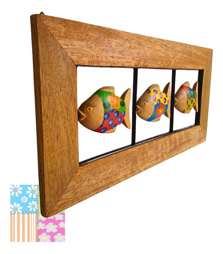 Quadro Decorativo Peixes Coloridos Madeira Horizontal