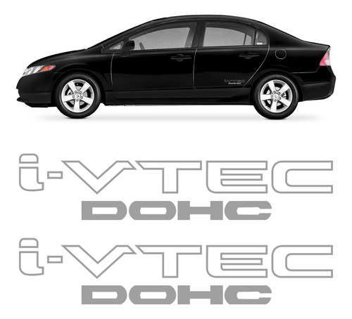 Par Adesivo Porta Honda New Civic I-vtec Dohc Prata Ivtec