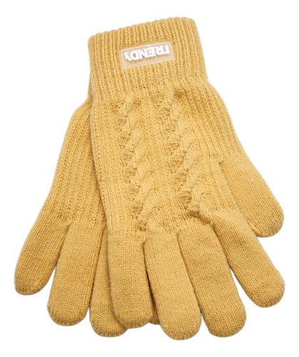 Guantes Tejidos Touch Táctil De Lana Trendy Mujer Invierno Caqui Liso