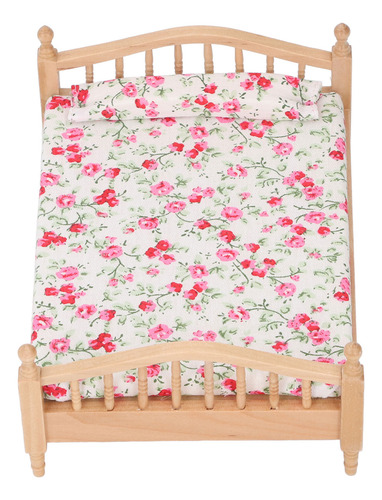 Cama Em Miniatura 1/12 Dollhouse Elegant Decorative Wooden