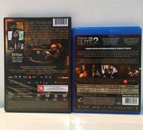 2 Filmes Tropa De Elite 1 (dvd) E Tropa De Elite 2 (blu-ray)