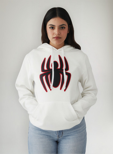 Sudadera Spiderman Unisex Con Gorro Blanca Casual Algodón