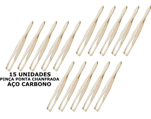 Kit 15 Pinças Ponta Chanfrada Dourada Aço Carbono Marco Boni