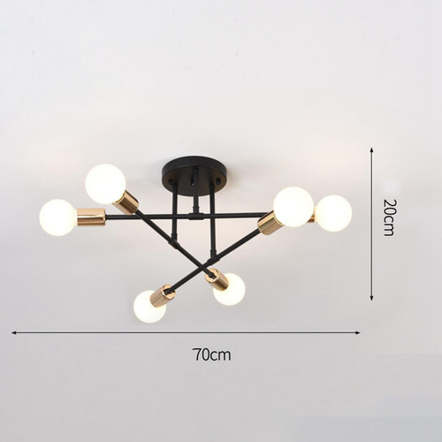 Lámpara De Techo De Hierro Con 6 Candelabros Negro Dorado
