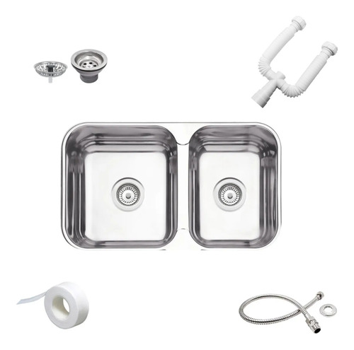 Cuba Dupla Tramontina Plus 69x40x14 Inox Polido + Kit