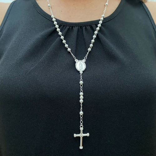 Imagen 5 de 9 de Collar Rosario Cruz Virgen En Plata .925 Agálea Joyería