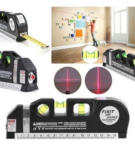 Imagen 4 de 10 de Nivel Laser Con Cinta Metrica 3 Burbujas Horizontal Vertical