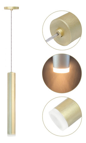 Pendente Luminaria Tubo Cilindro Acrílico Moderno Led Cor Dourado 110V/220V