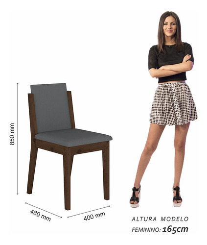 Mesa 1,36 Com 6 Cadeiras Libéria Imbuia/preto/cinza - M.a Cor Imbuia/preto/suede Cinza Desenho do tecido das cadeiras Liso
