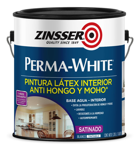 Esmalte Al Agua Perma-white 3.785lts Blanco Satinado Zinsser